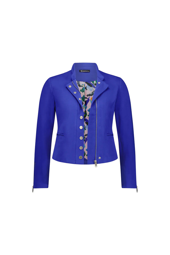
                  
                    2067 Royal Blue - Zip Up Military Style Lined Jacket with Button Detail
                  
                