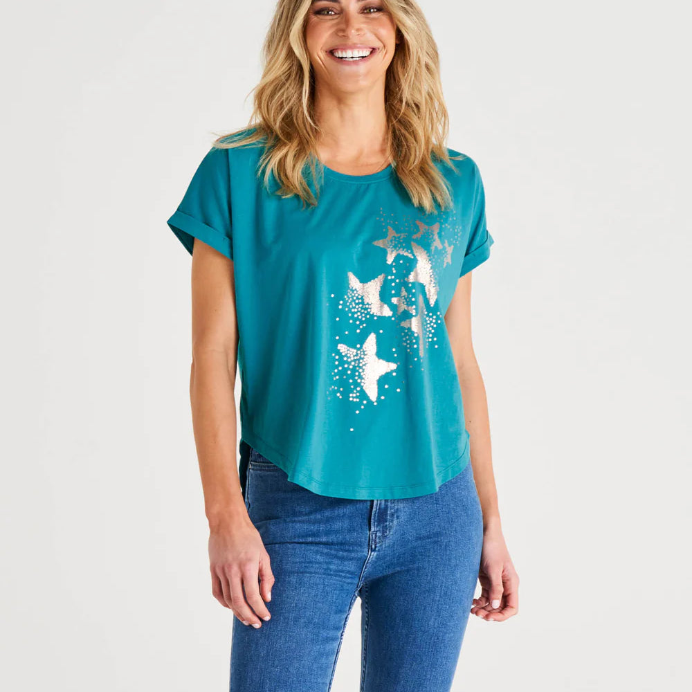 
                  
                    Bondi Relaxed Fit Cotton Printed Tee - Forest Print Turquoise
                  
                