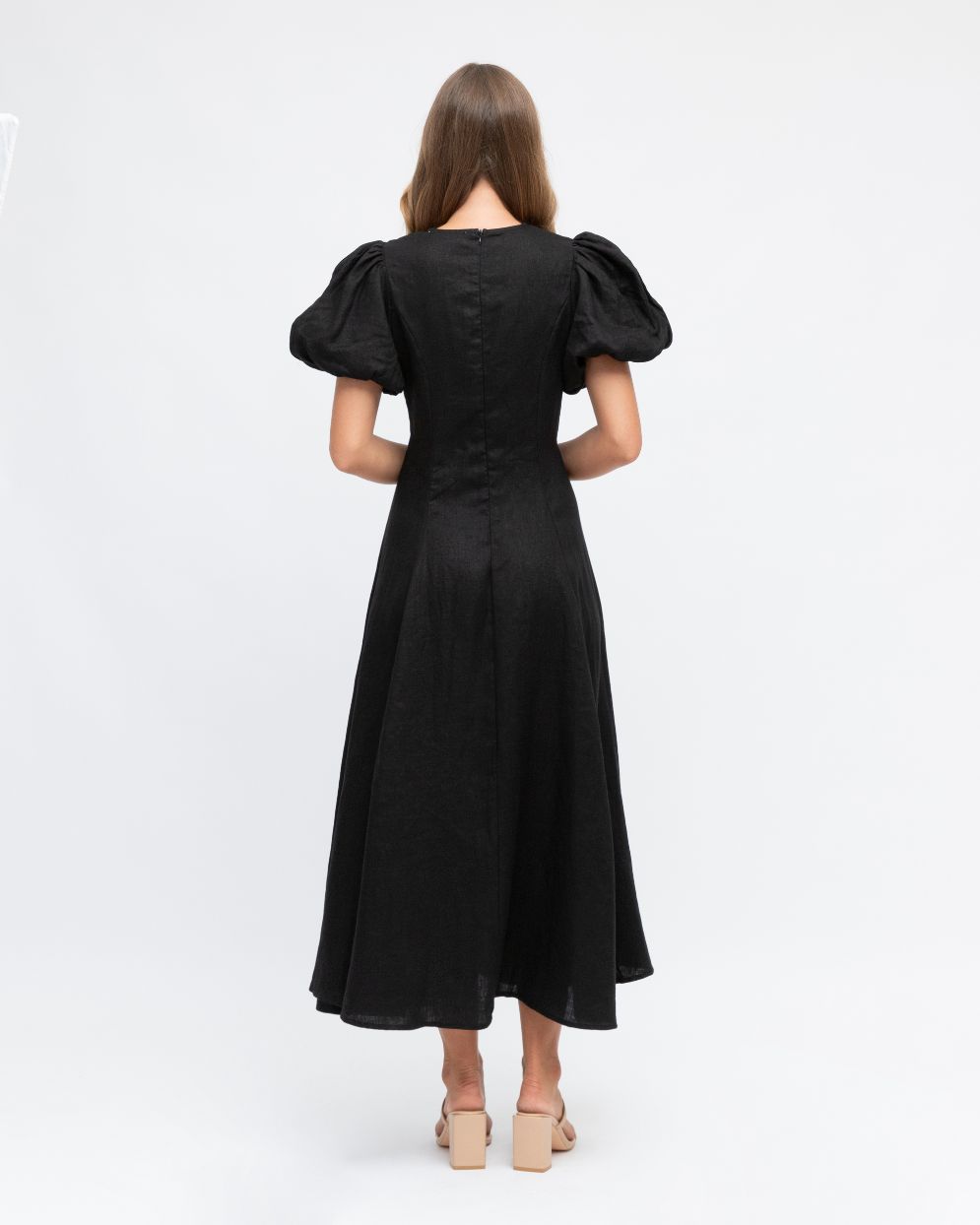 
                  
                    Black Puff Sleeve Linen Dress
                  
                