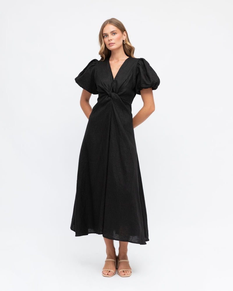 
                  
                    Black Puff Sleeve Linen Dress
                  
                