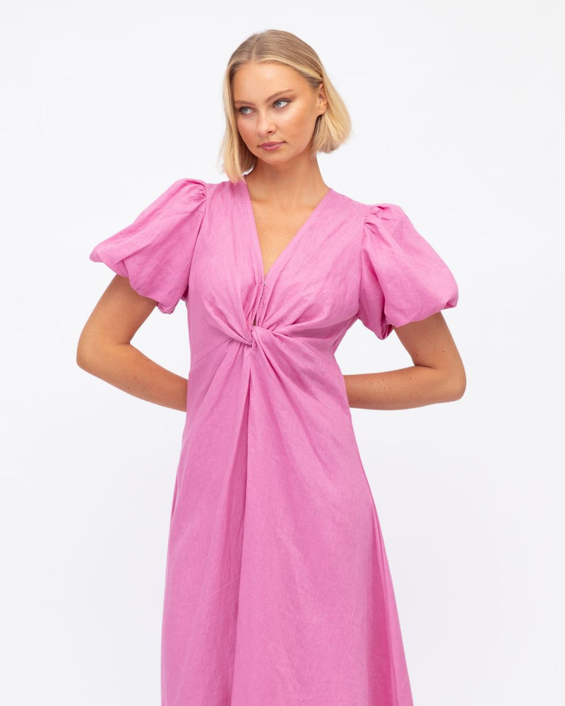 
                  
                    Pink Puff Sleeve Linen Dress
                  
                