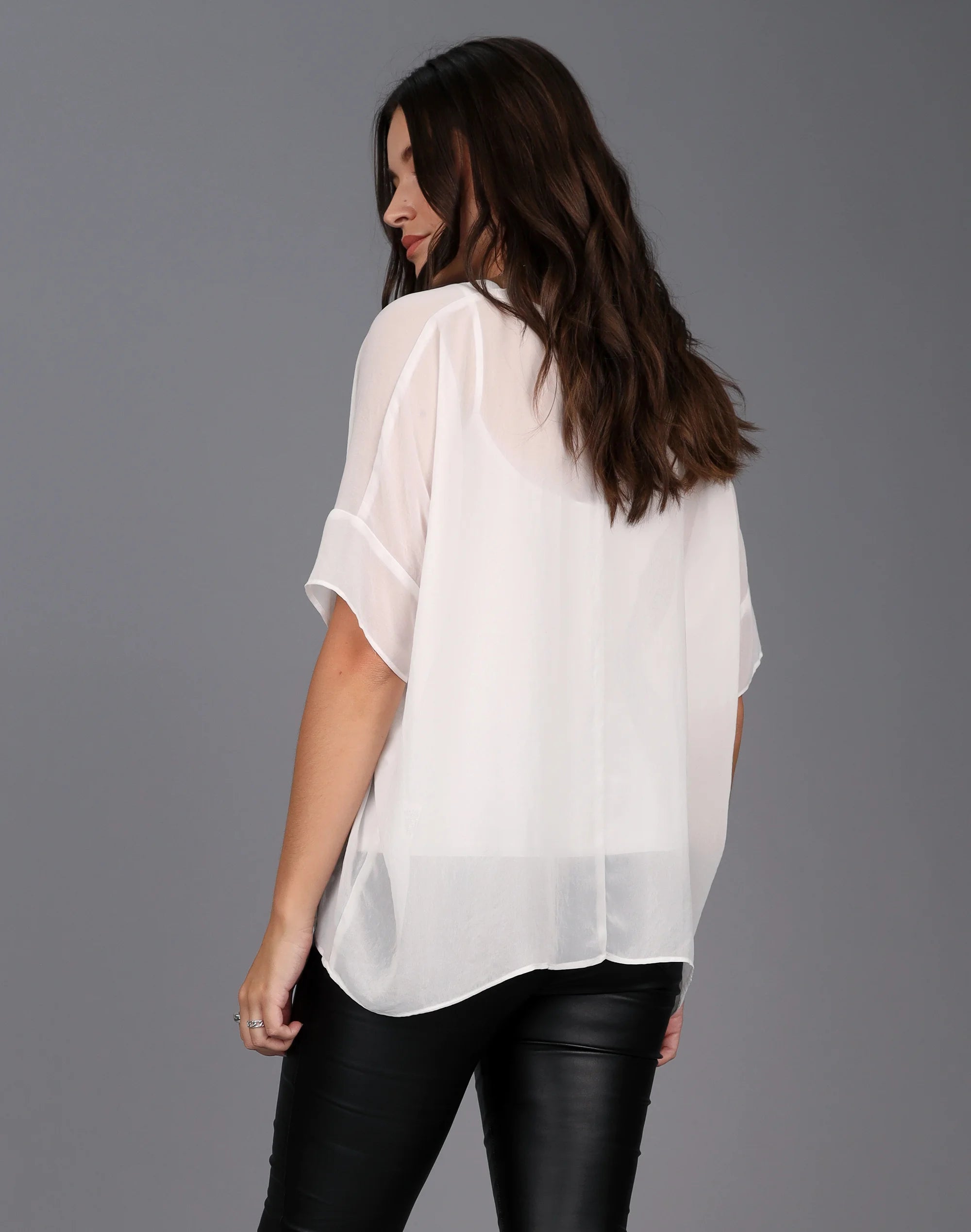 ★ronron★ SHEER LAYERED SHORT SLEEVE DOT WHITE White Shirt with Sheer Polka Dots and Puff Sleeves – Clothes