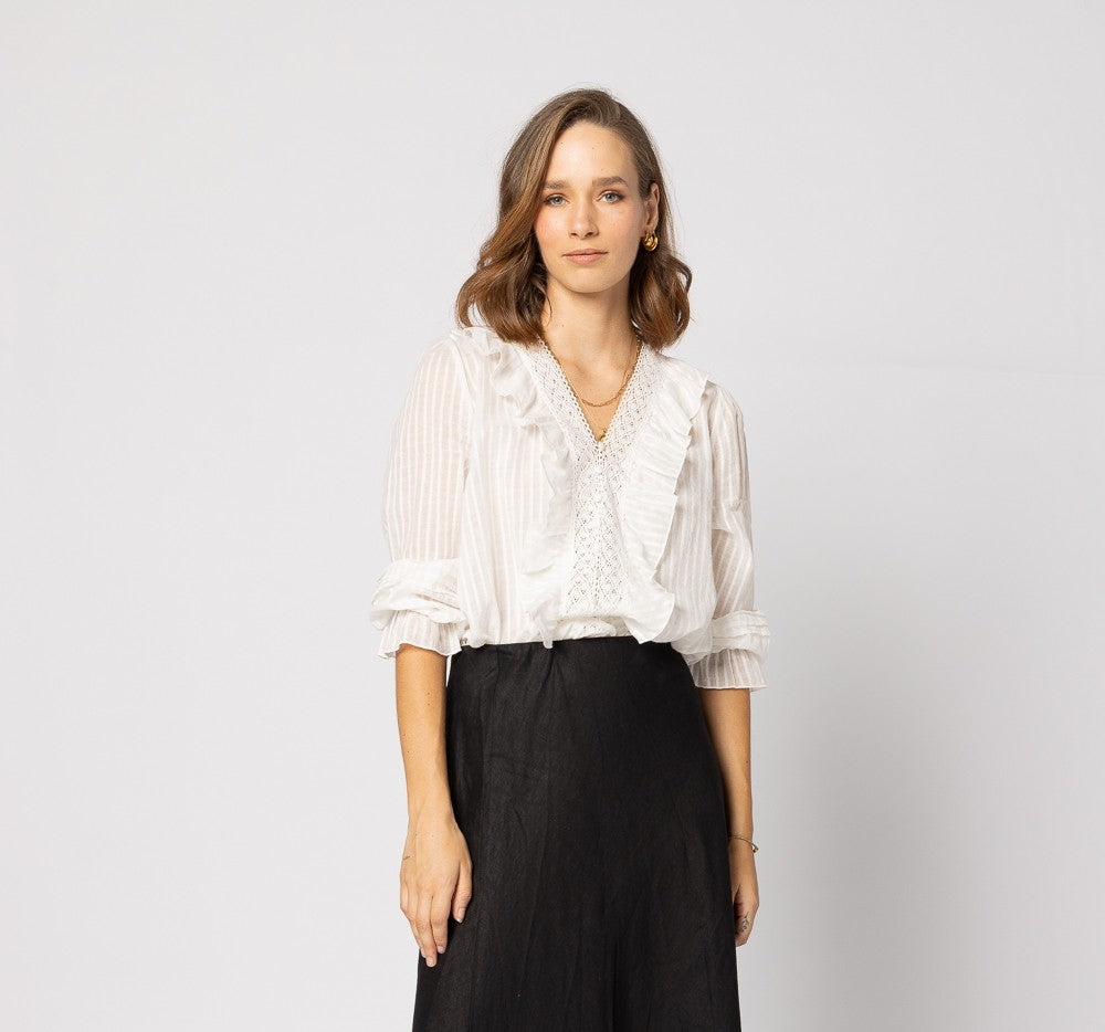 
                  
                    AMELIA BLOUSE-Vintage White-Pre order Due late October
                  
                