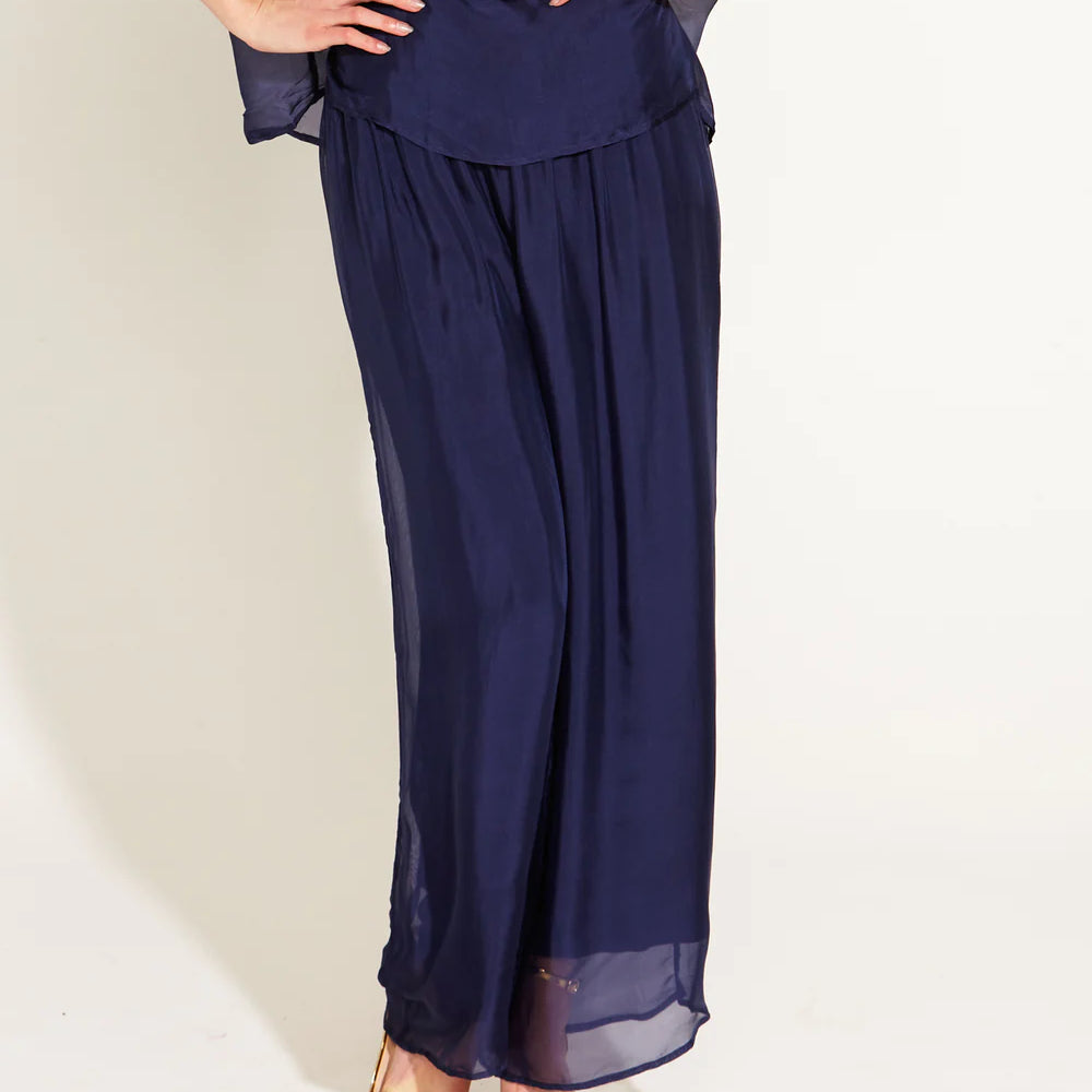
                  
                    SUNLIGHT AND SHADOW SILK PANT - NAVY
                  
                