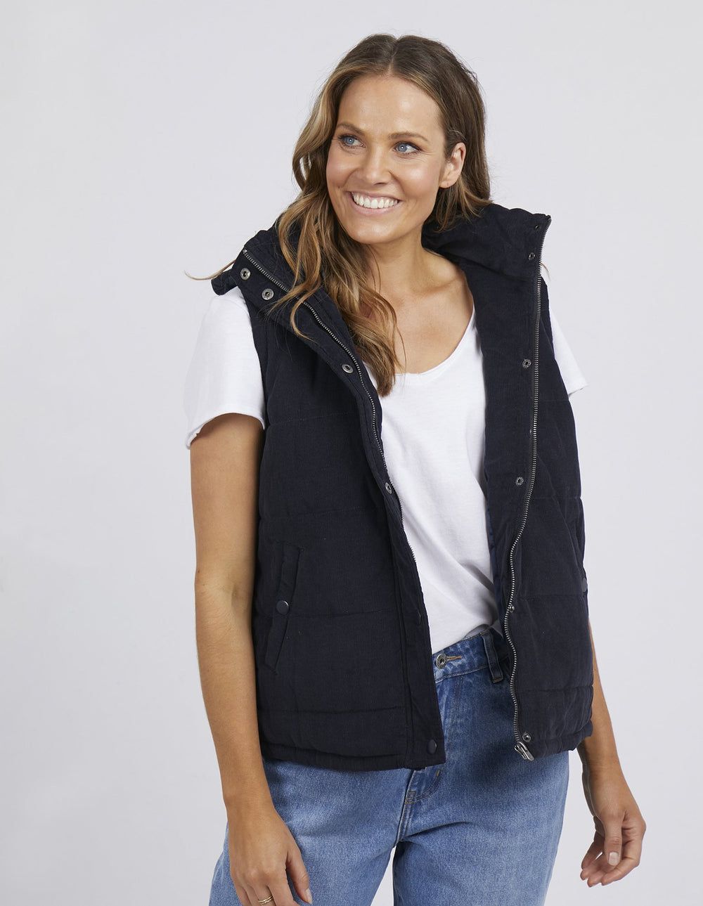 Elm Cord Puffer Vest - Navy