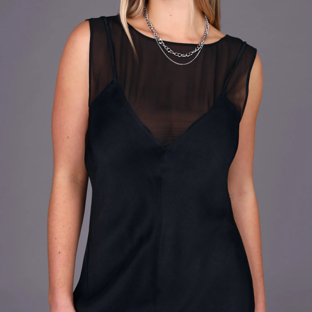 
                  
                    STORM Mesh Satin Slip Dress-Black
                  
                