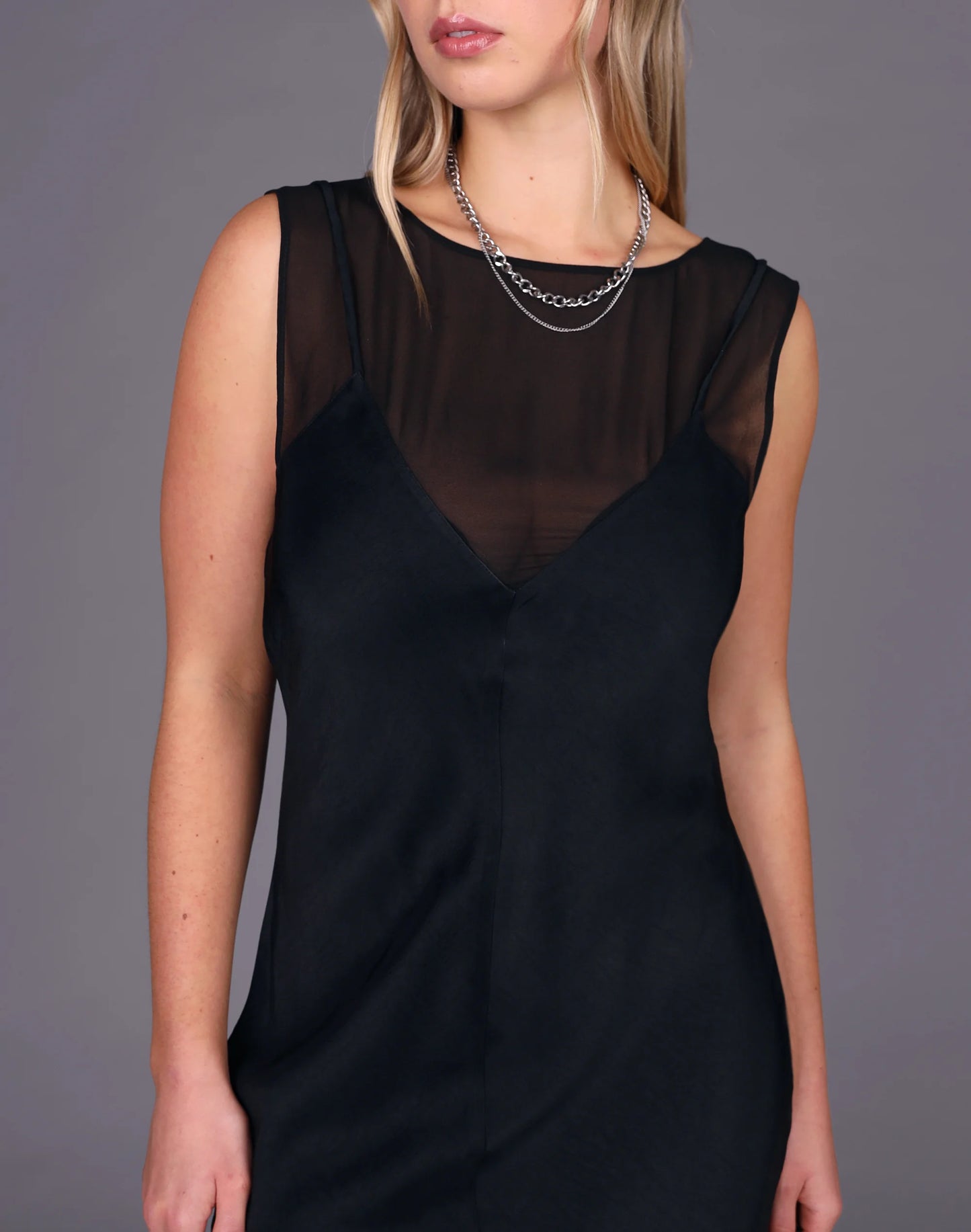
                  
                    STORM Mesh Satin Slip Dress-Black
                  
                