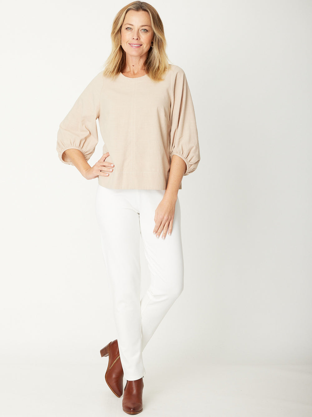 Core Balloon Sleeve Blouse -Beige