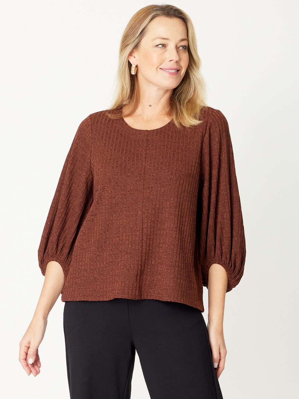 Core Balloon Knit Top -Chocolate