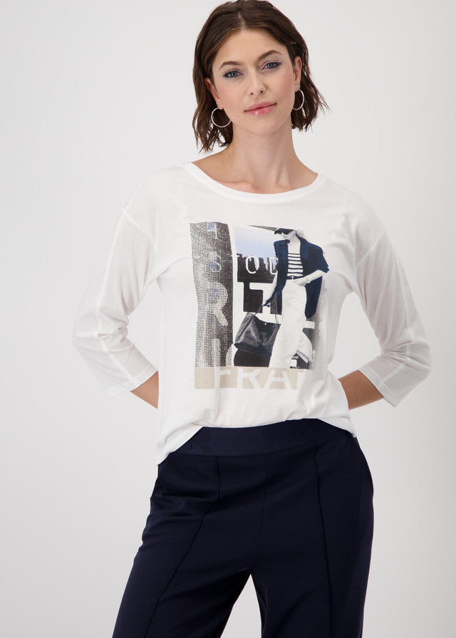 409346-Bedazaled print Tee-off White
