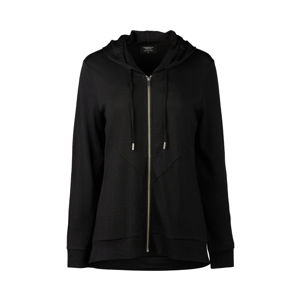 
                  
                    4437 Vassalli Merino Zip Up Hooded Jacket with Scooped Back Hem in Black
                  
                