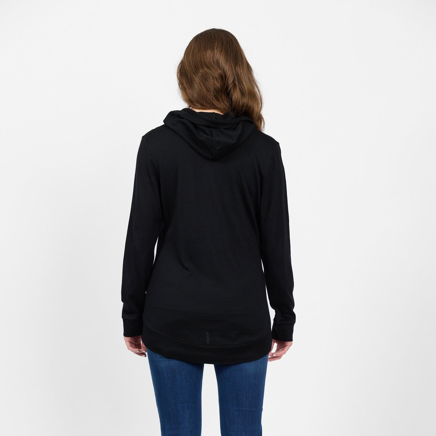 
                  
                    4437 Vassalli Merino Zip Up Hooded Jacket with Scooped Back Hem in Black
                  
                