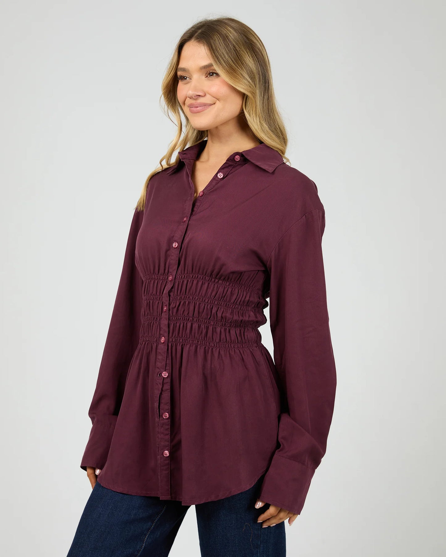
                  
                    ALL ABOUT AAE RUCHED SHIRT-burgundy
                  
                