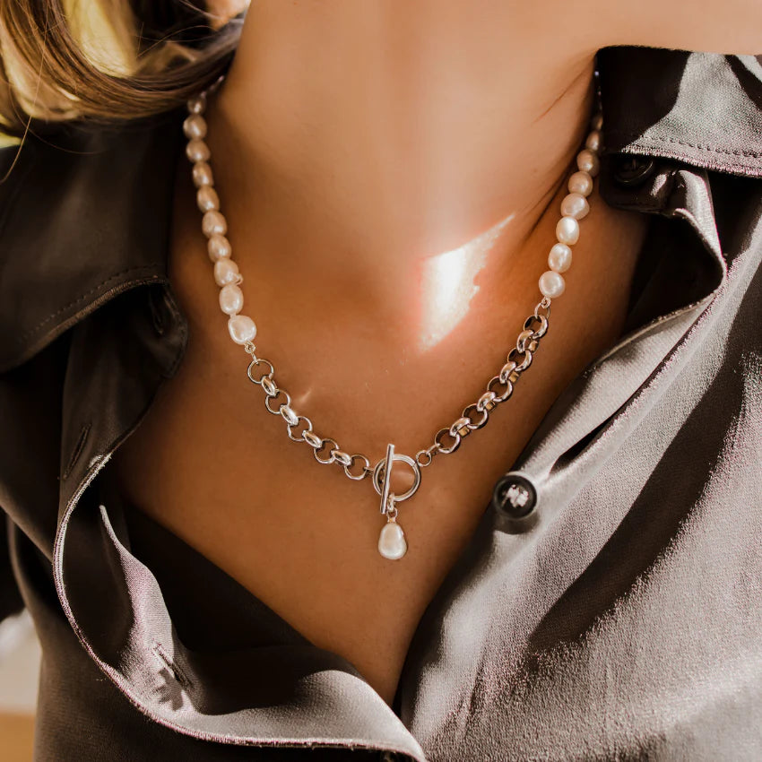 French Lab Style Pearl & Silver Necklace