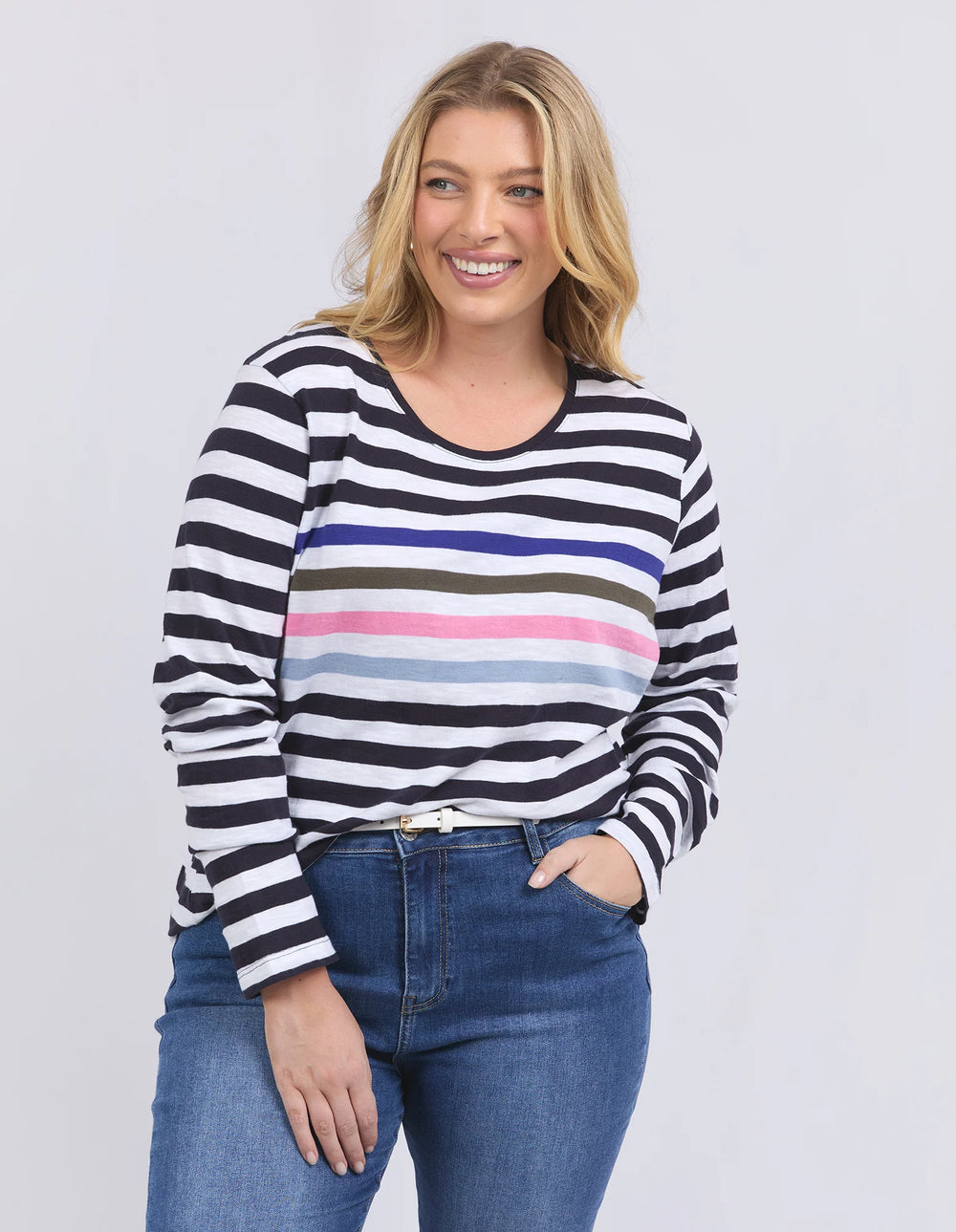 Harmony Long Sleeve Tee Navy & White Stripe