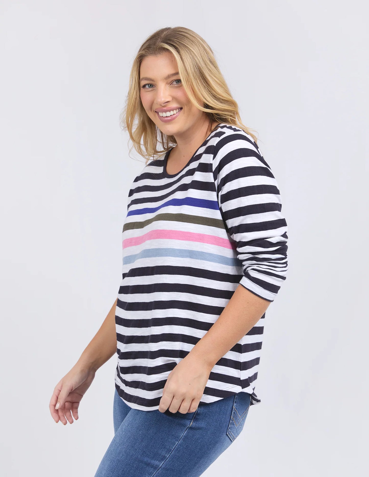
                  
                    Harmony Long Sleeve Tee Navy & White Stripe
                  
                