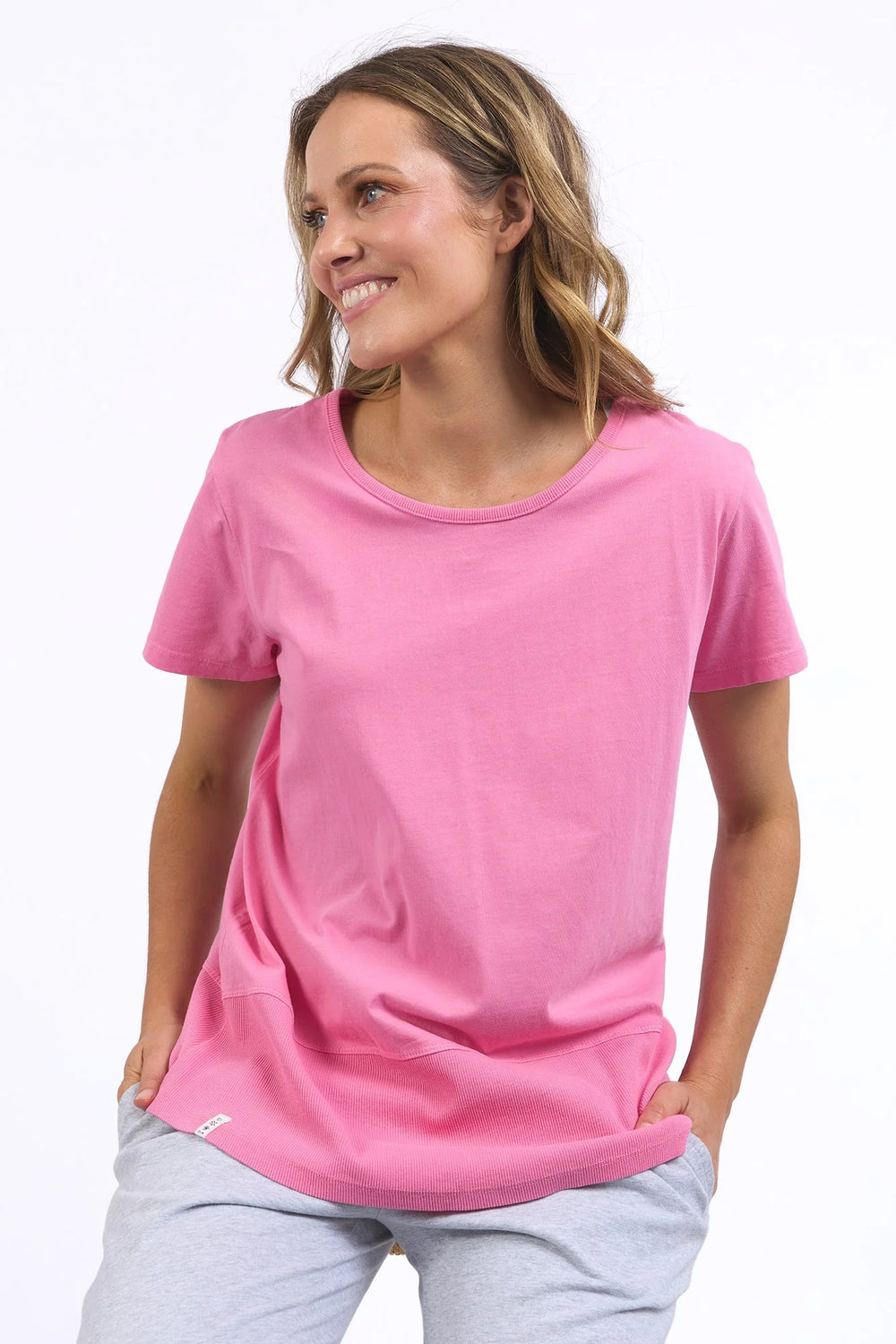 Rib Short Sleeve Tee Pink Geranium