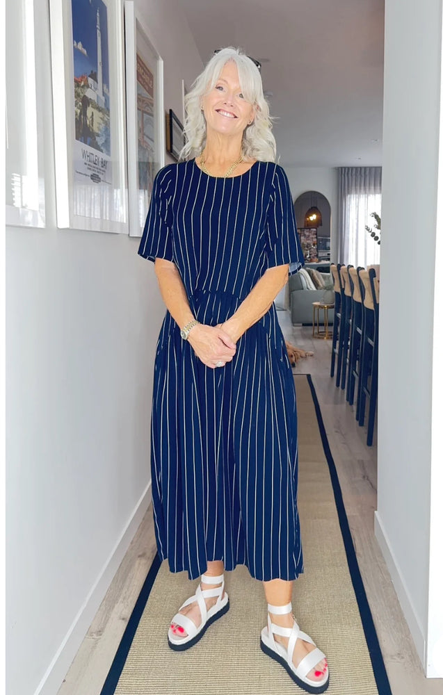 
                  
                    Monroe Dress -NAVY STRIPE
                  
                