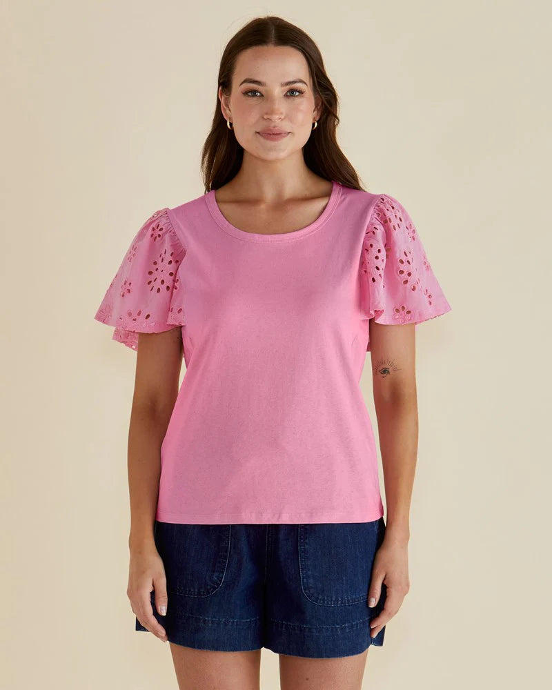 Lottie Embroidered Tee - Pink