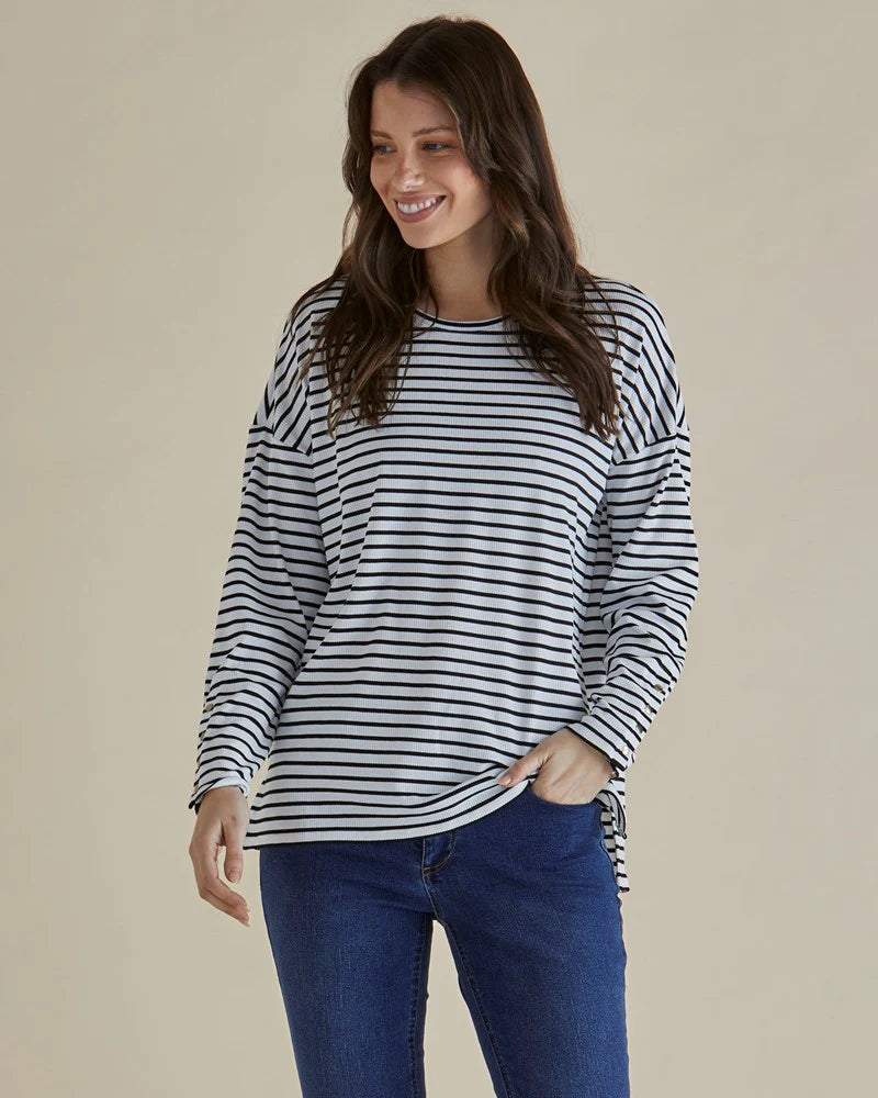 Hendrix Ribbed Long Sleeve Tee -Stripe