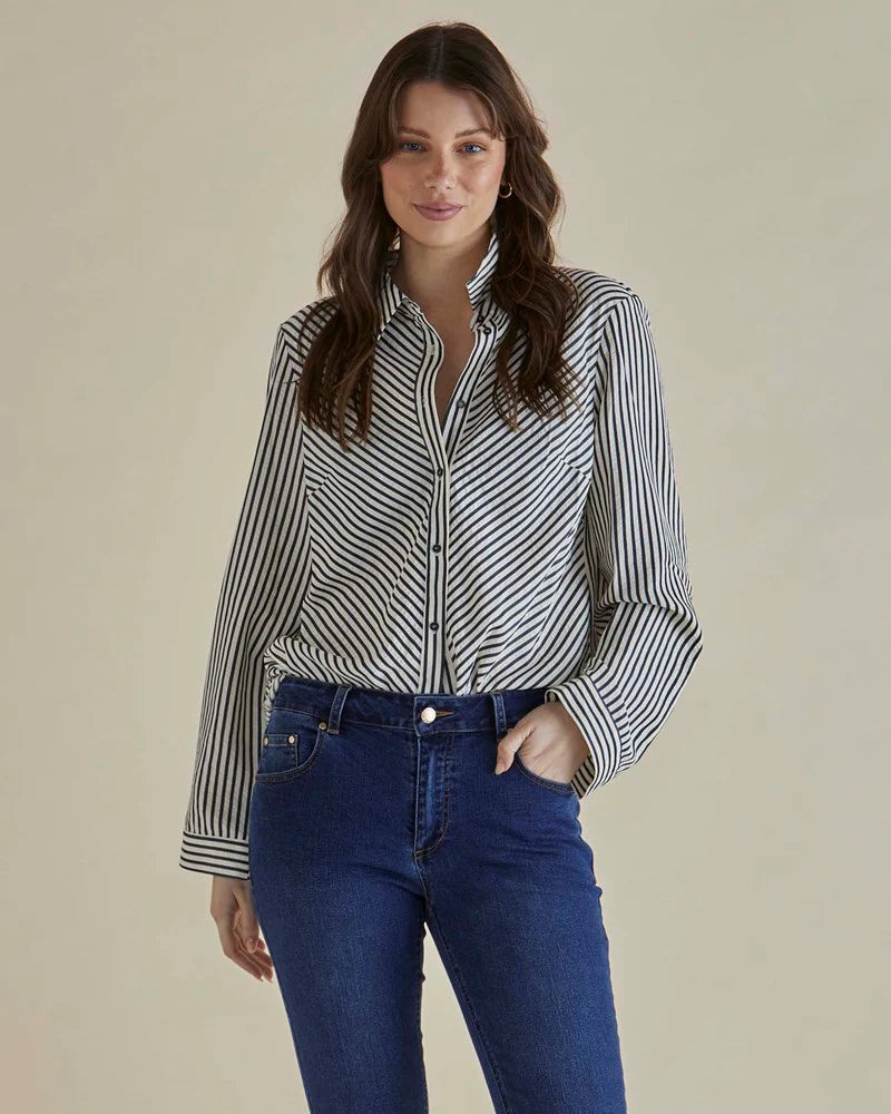 Crinkle Shirt - Black/White Stripe