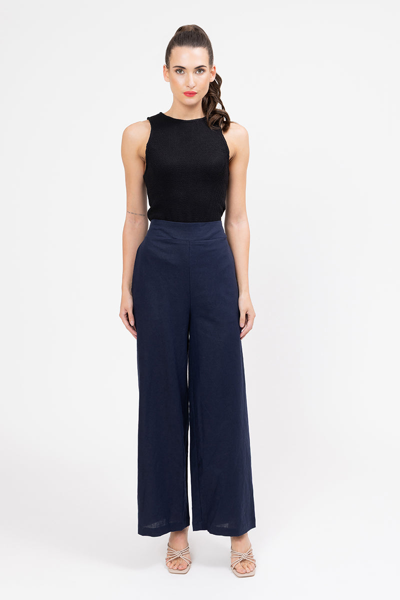 ESSENTIAL WIDE LEG FULL LENGTH PANT -NAVY