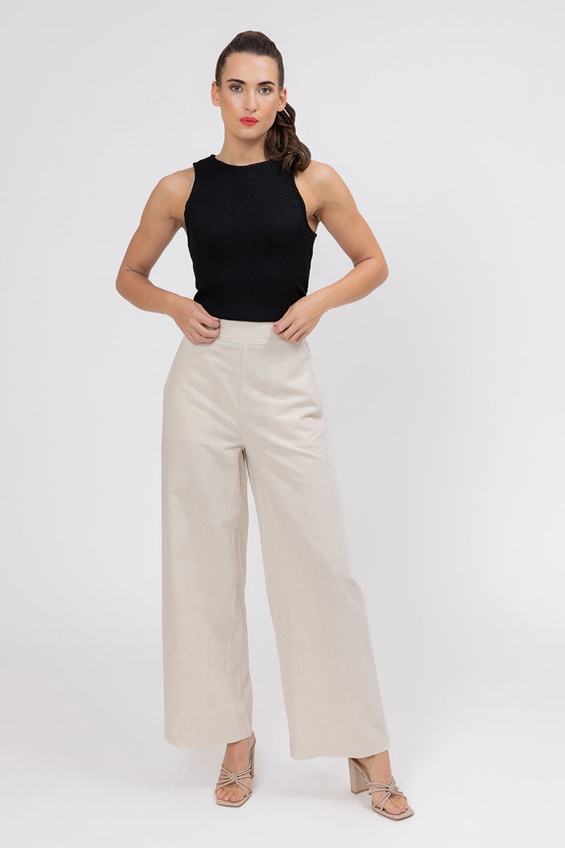 ESSENTIAL WIDE LEG FULL LENGTH PANT -OATMEAL