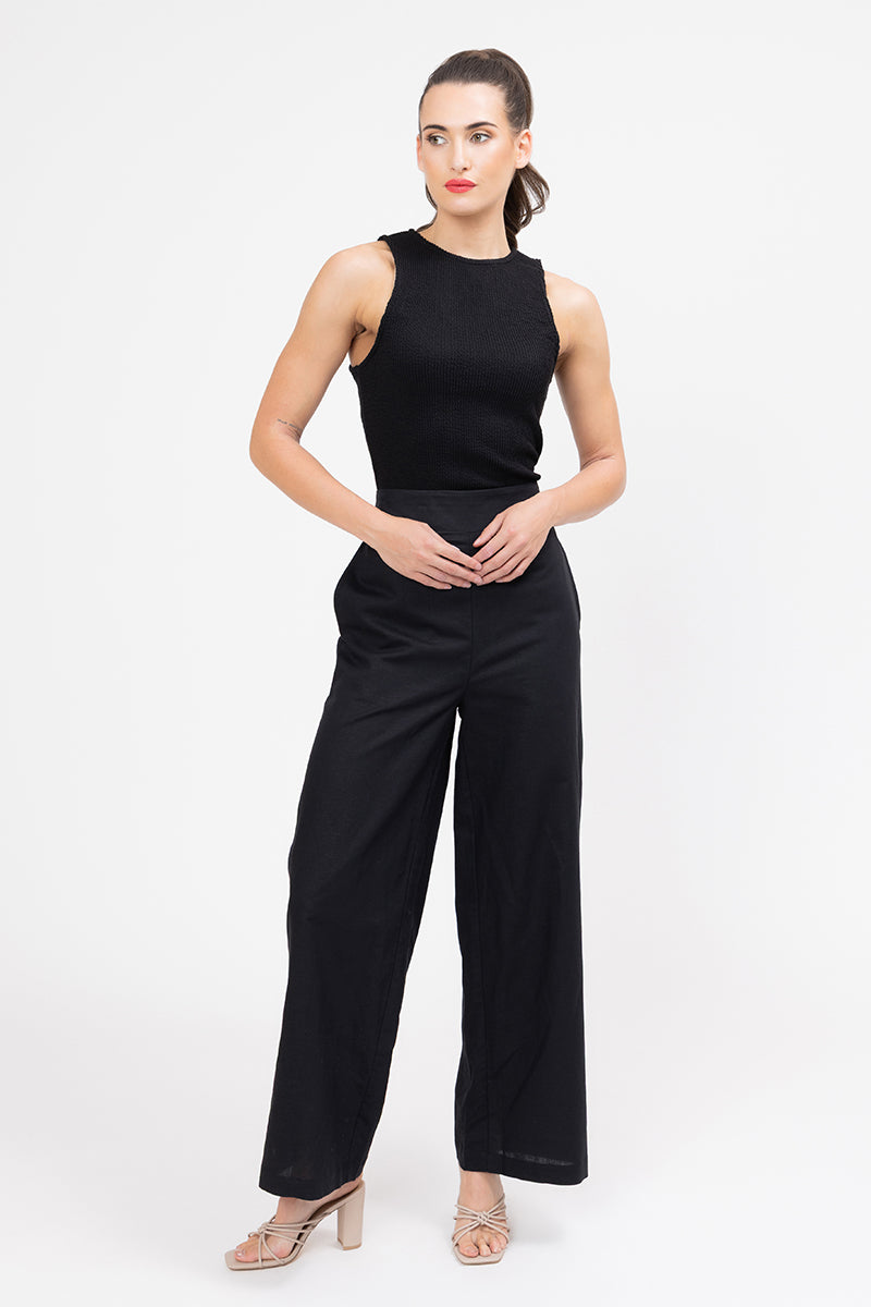 ESSENTIAL WIDE LEG FULL LENGTH PANT -BLACK