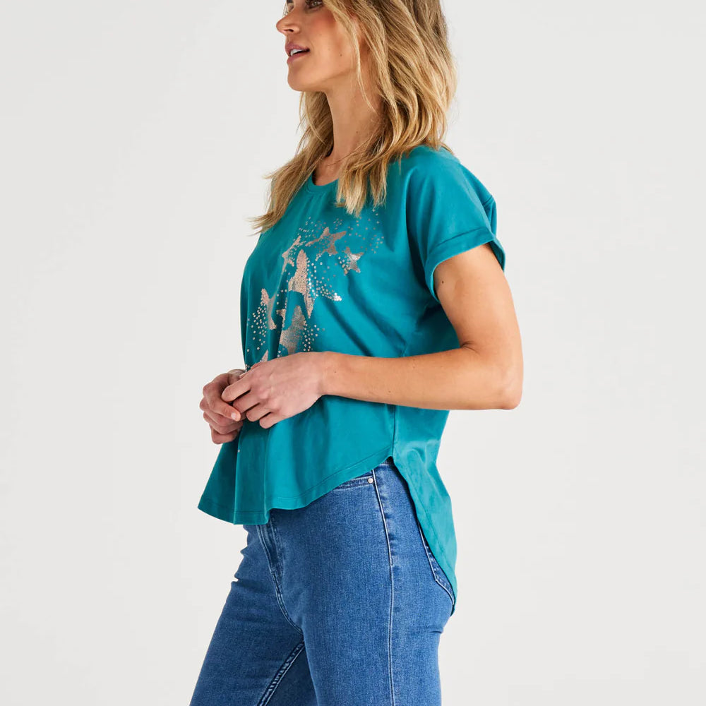 
                  
                    Bondi Relaxed Fit Cotton Printed Tee - Forest Print Turquoise
                  
                