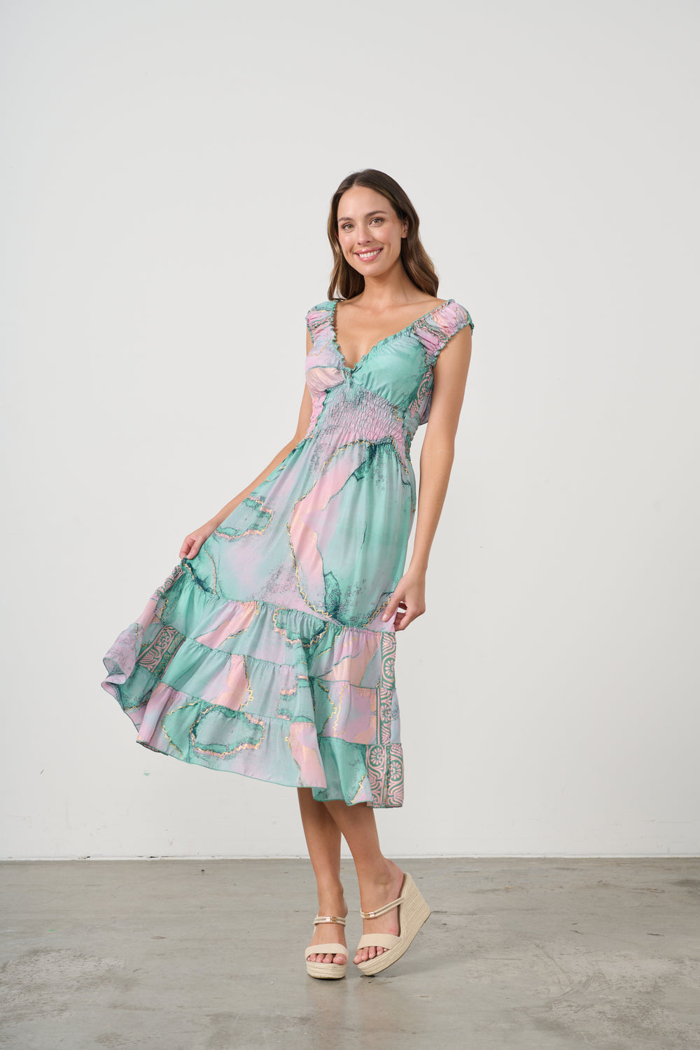 CZ1076 DRESS-MARBLE PRINT