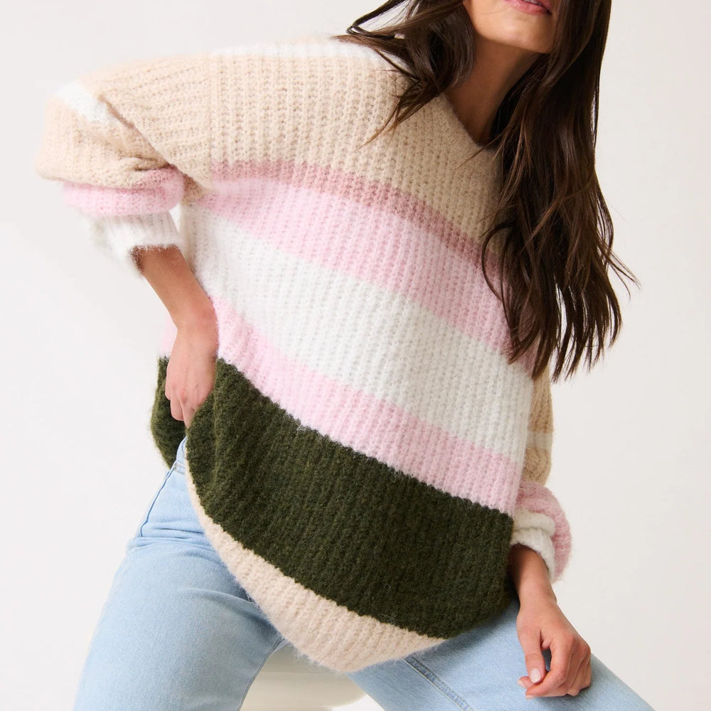 
                  
                    Kai Knit Sweater - Khaki Stripe
                  
                