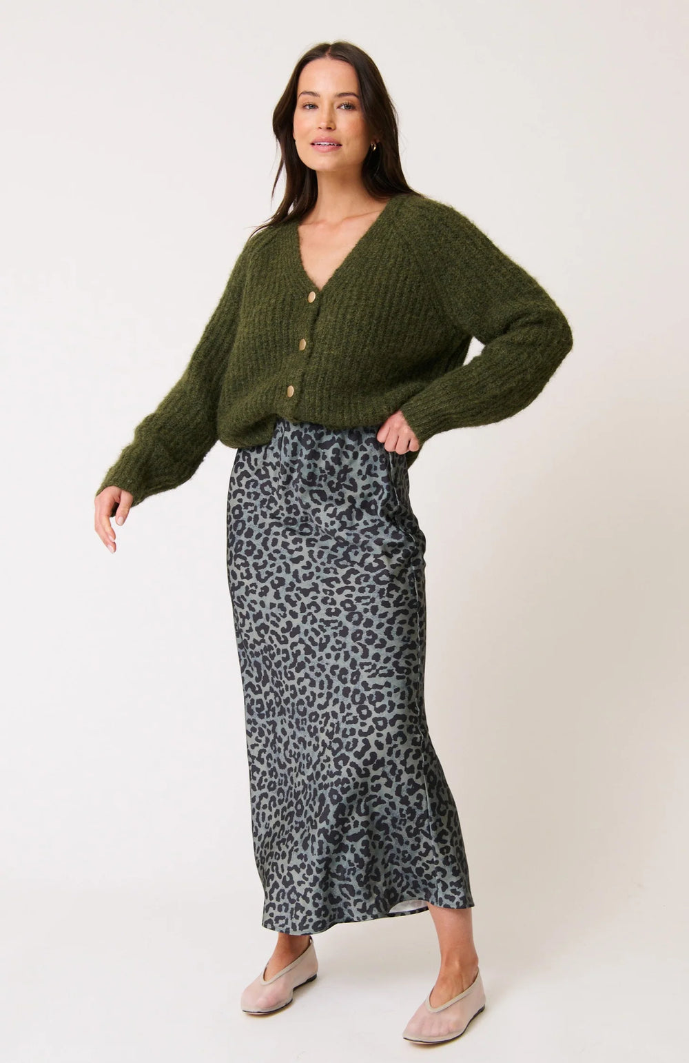 Millie Slip Skirt - Green Leopard
