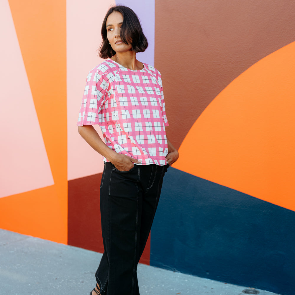 
                  
                    Mila Top-Pink Gridlock
                  
                