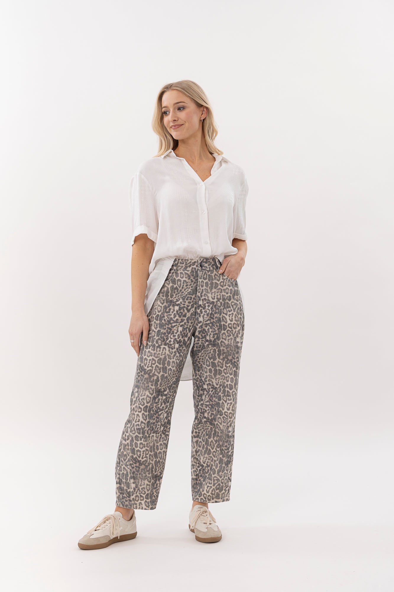 
                  
                    Leopard Barrel Jeans
                  
                