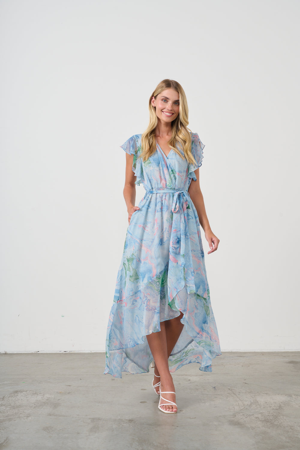HF2641 WRAP DRESS-FLUTTER SLEEVE