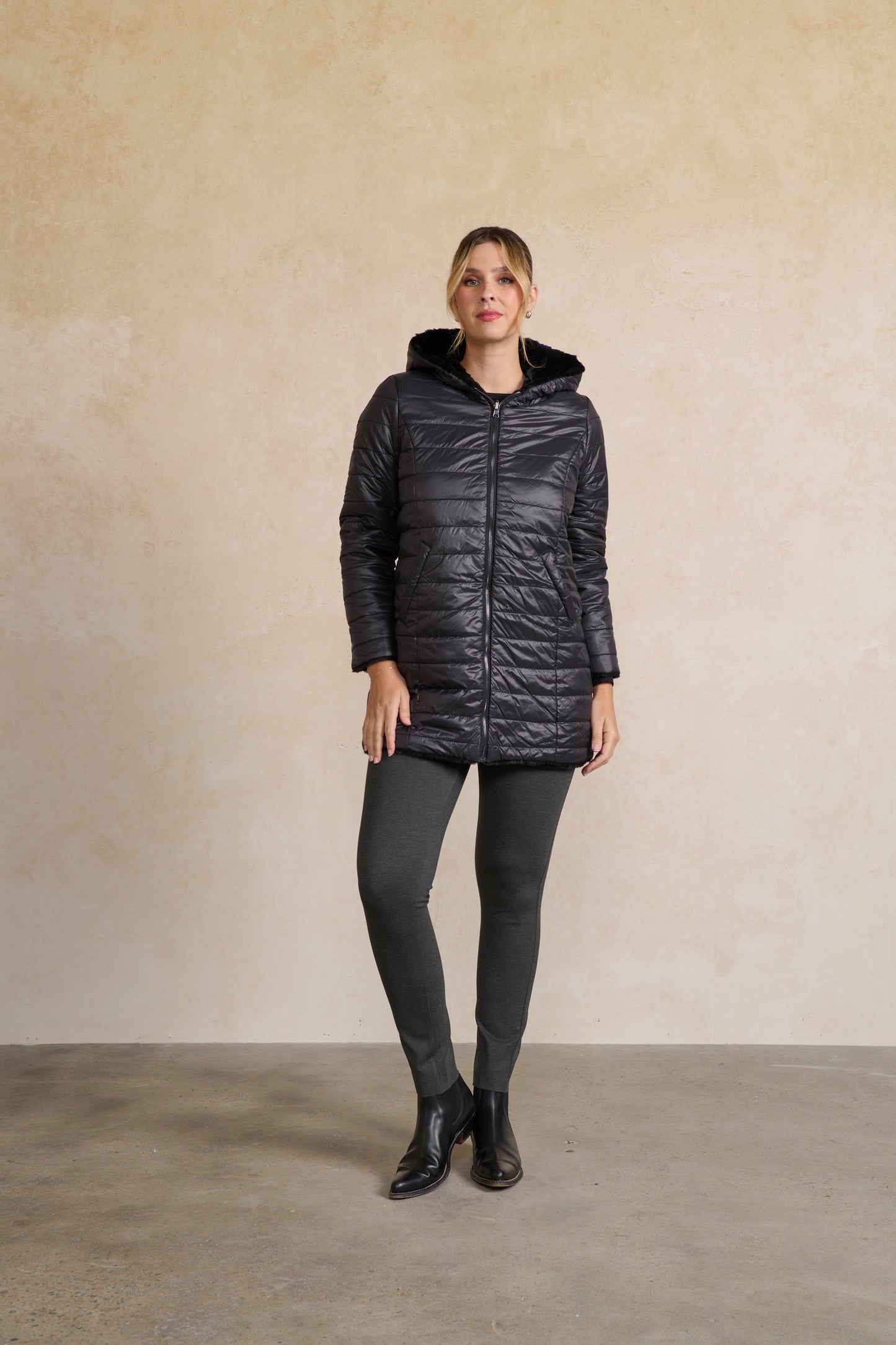 
                  
                    HF2779 Coat - Reversible Faux Fur & Puffer
                  
                