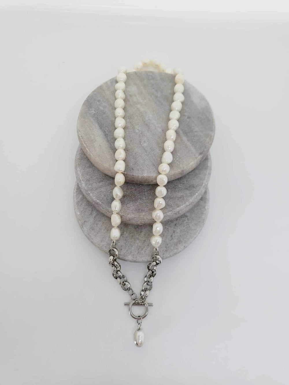 French Lab Style Pearl & Silver Necklace NSS3