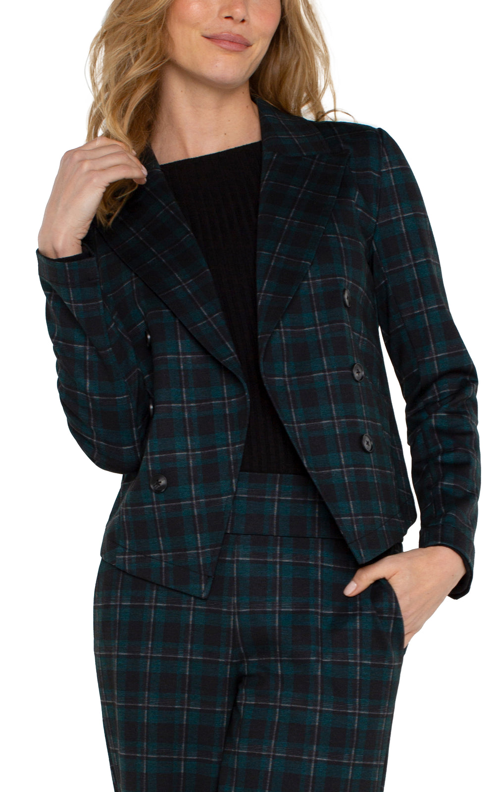 Open Front Blazer - Forest plaid