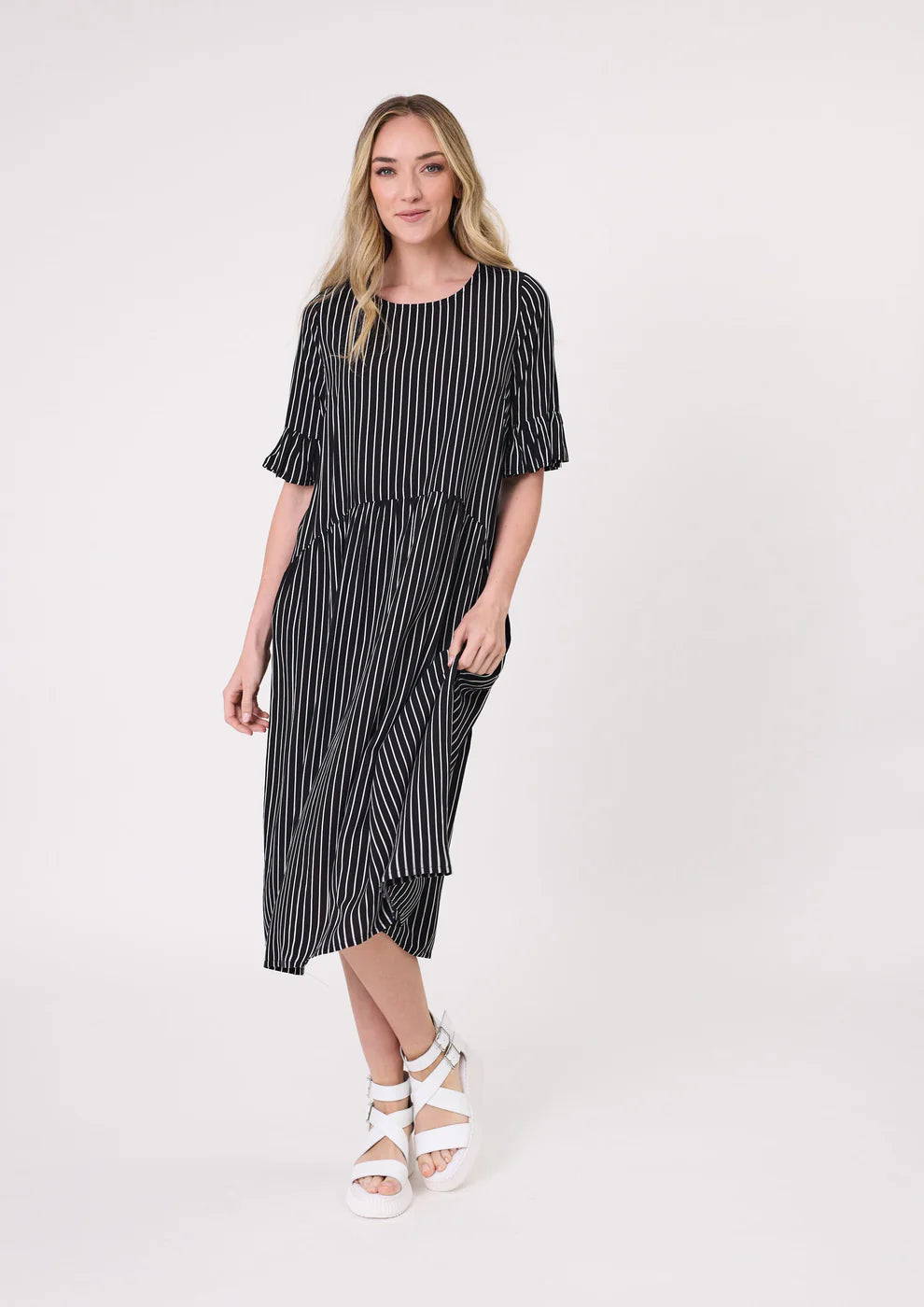 Madonna Dress -Black White Stripe