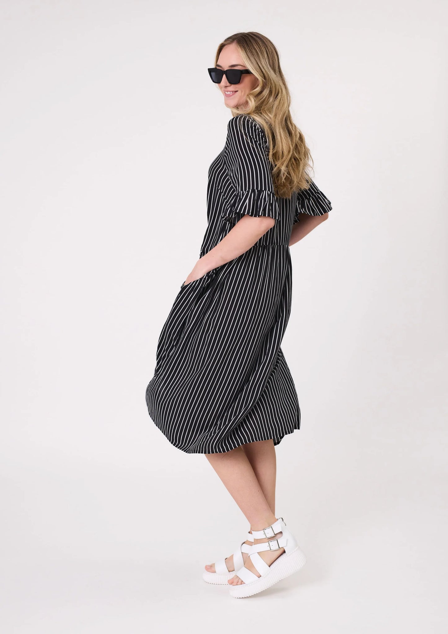 
                  
                    Madonna Dress -Black White Stripe
                  
                