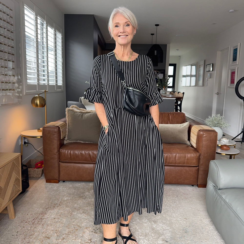 
                  
                    Madonna Dress -Black White Stripe
                  
                