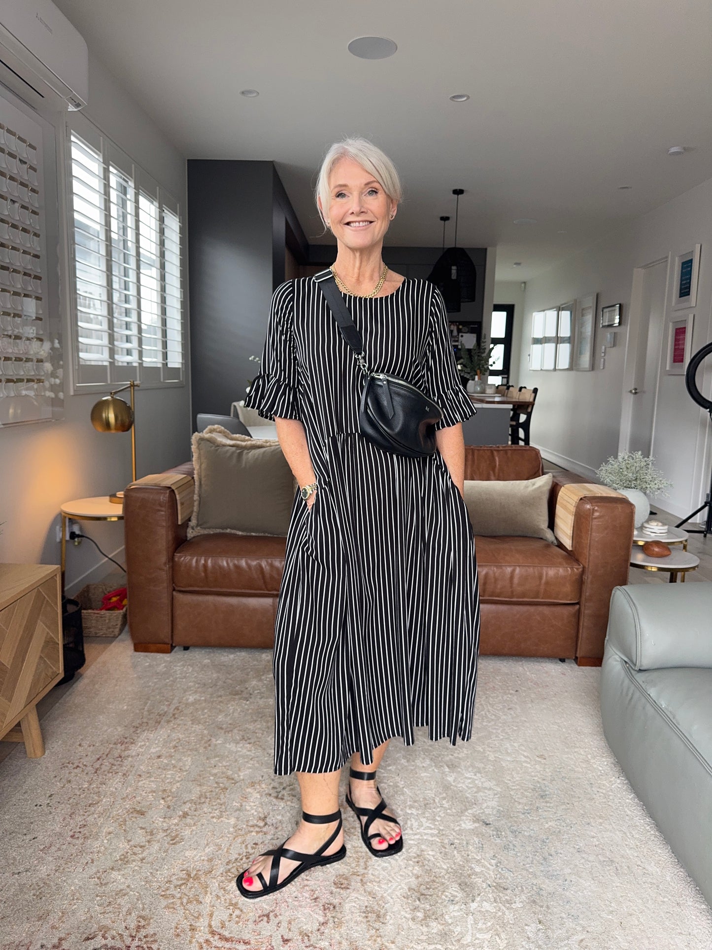 
                  
                    Madonna Dress -Black White Stripe
                  
                