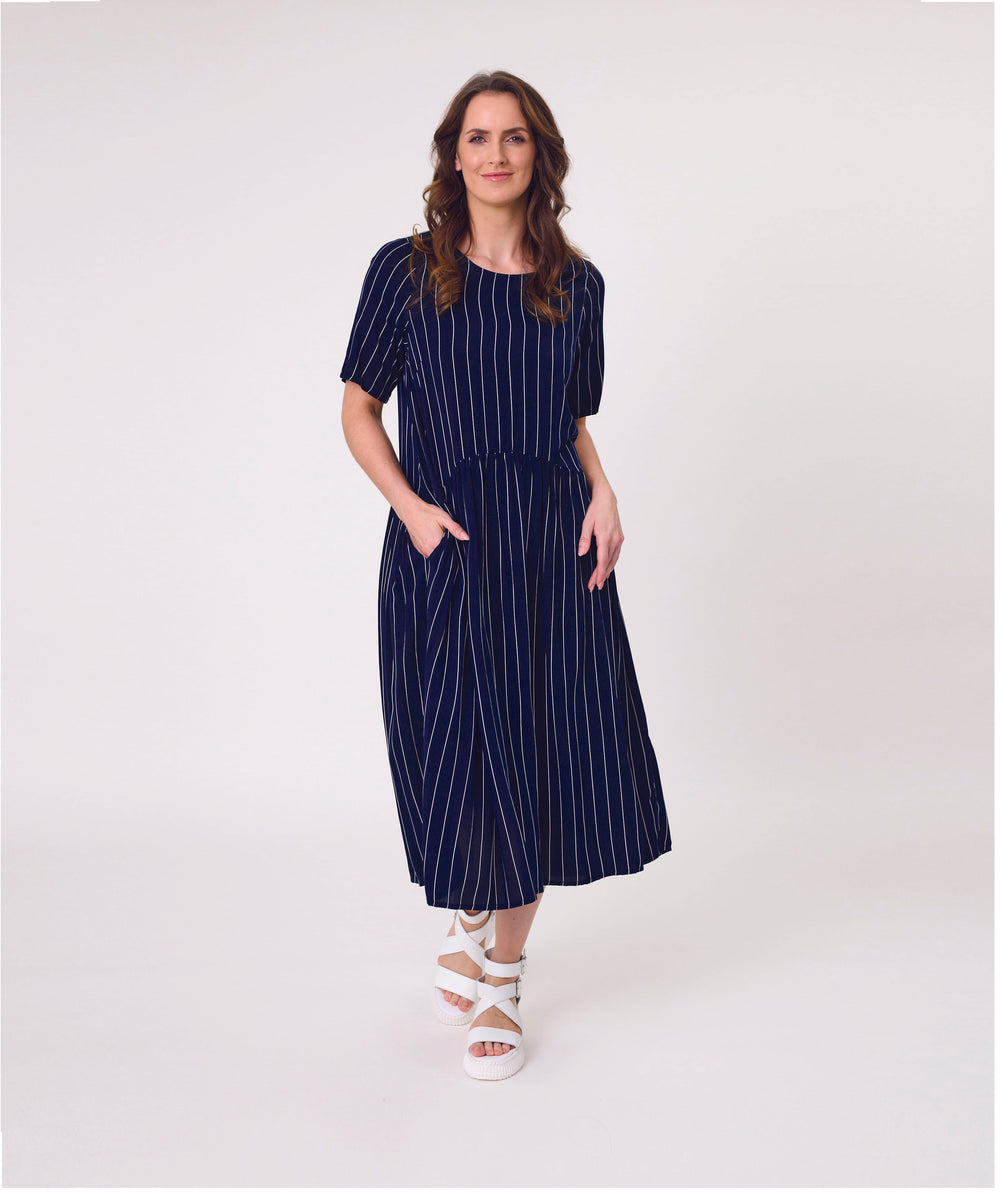 Monroe Dress -NAVY STRIPE
