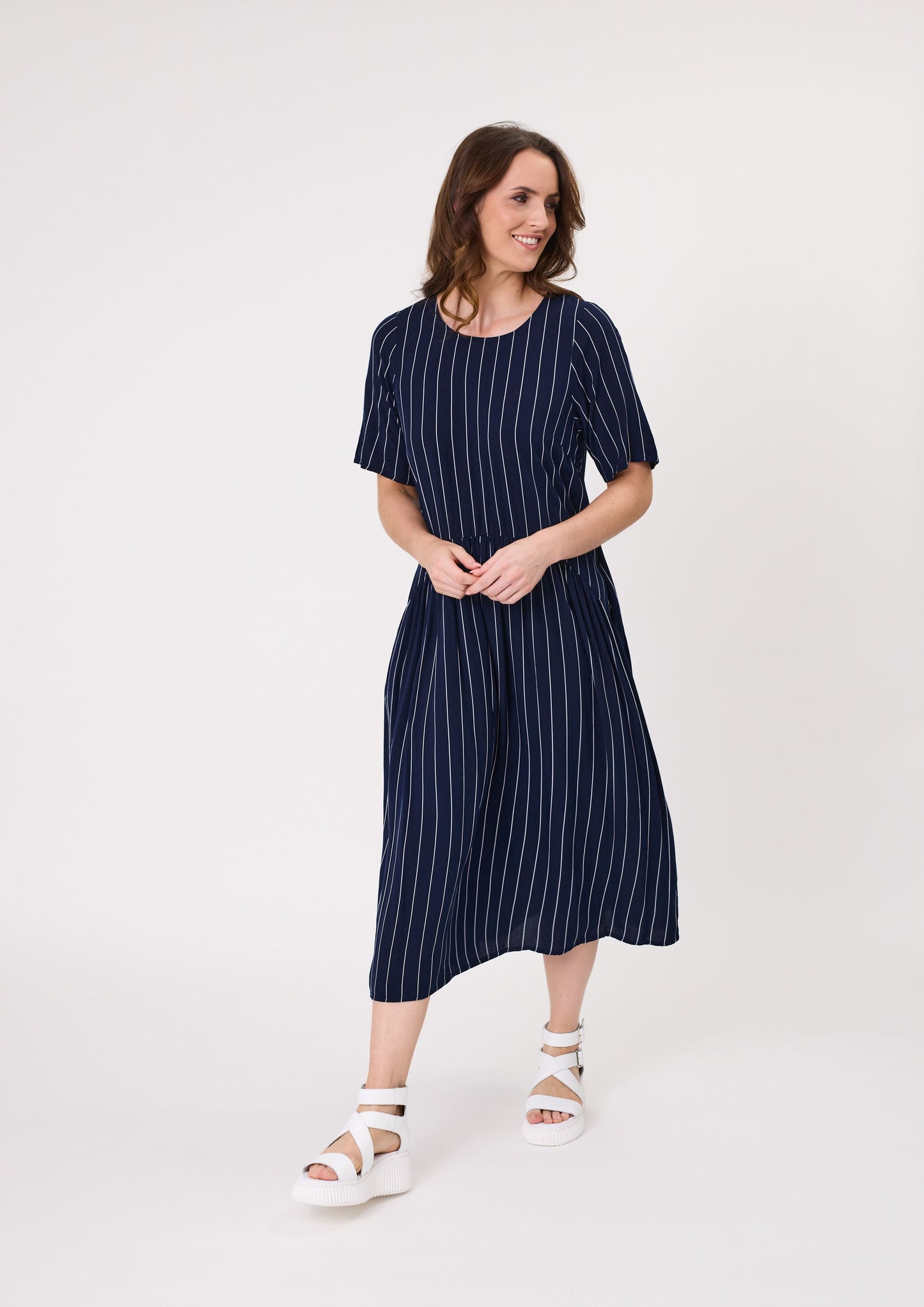 
                  
                    Monroe Dress -NAVY STRIPE
                  
                