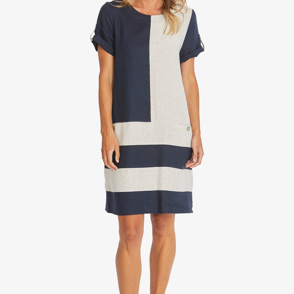 
                  
                    HOLLIE DRESS-NATURAL/NAVY LINEN
                  
                