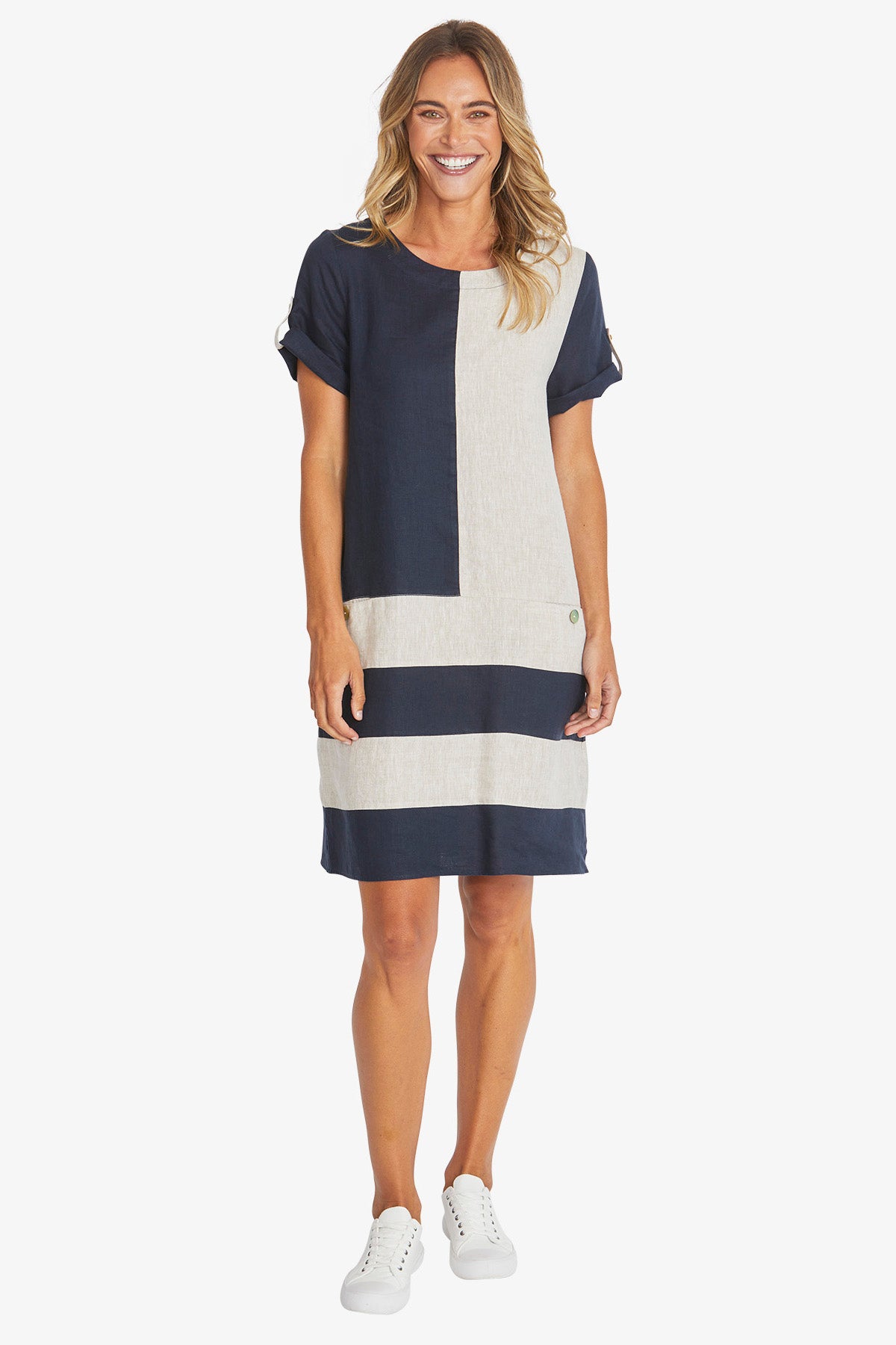 
                  
                    HOLLIE DRESS-NATURAL/NAVY LINEN
                  
                