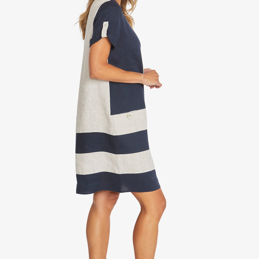 
                  
                    HOLLIE DRESS-NATURAL/NAVY LINEN
                  
                