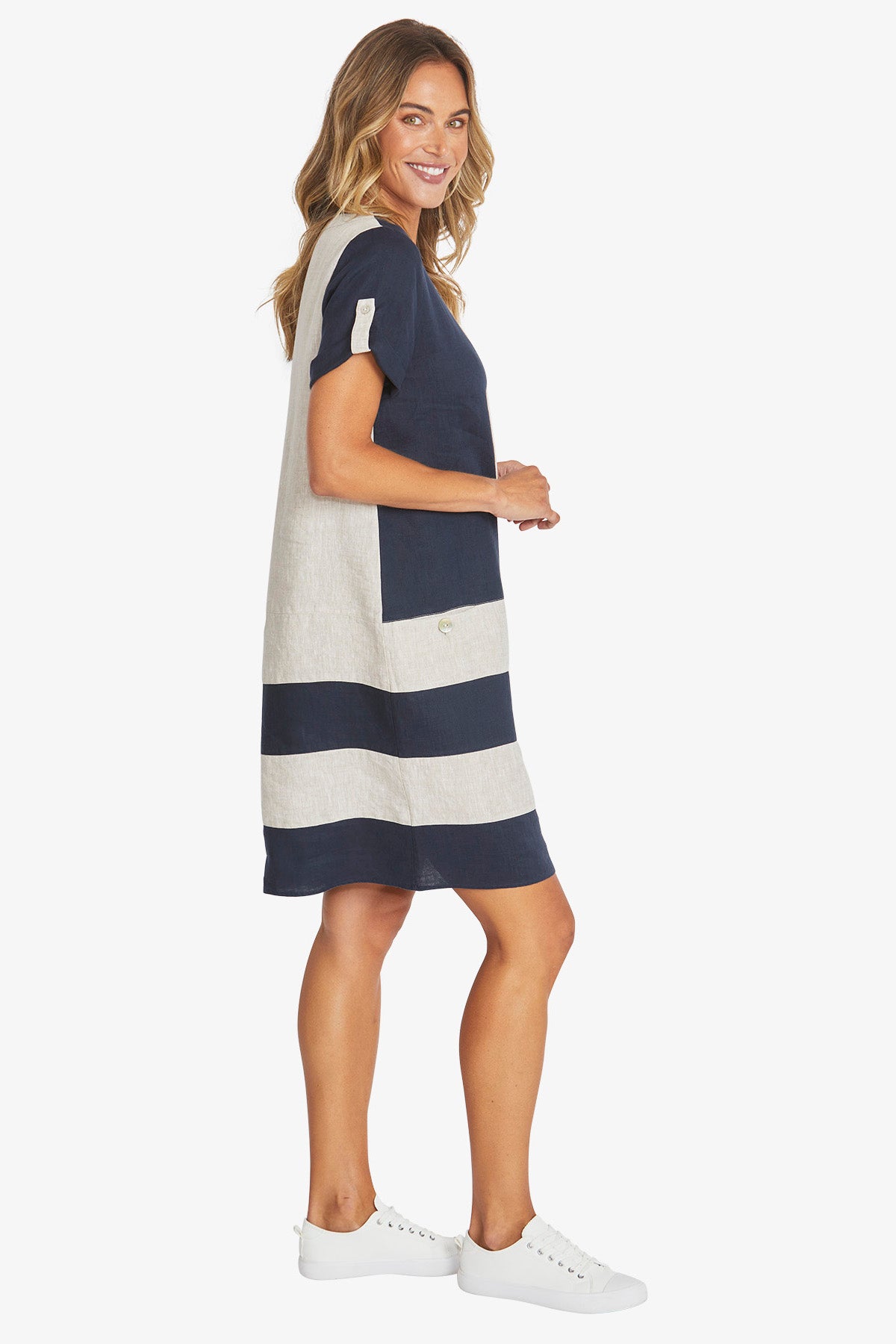 
                  
                    HOLLIE DRESS-NATURAL/NAVY LINEN
                  
                