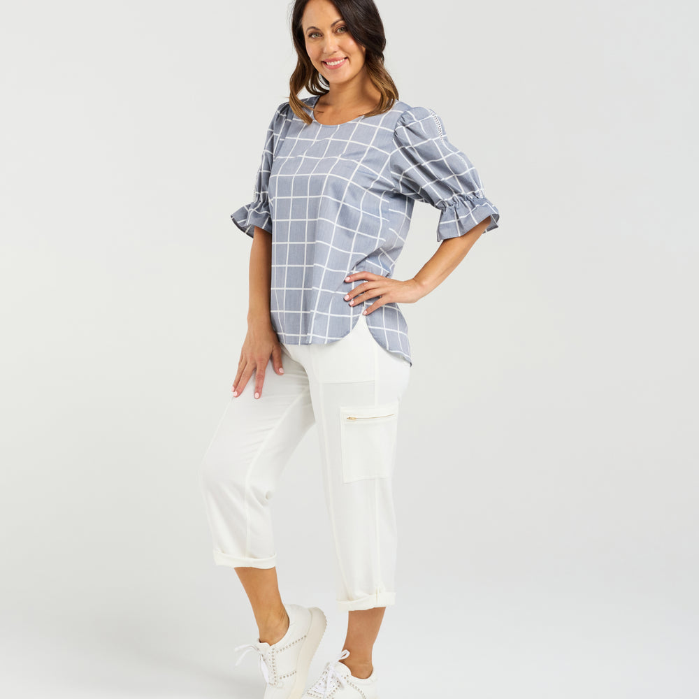 
                  
                    Sadie Top-Blue Grid
                  
                