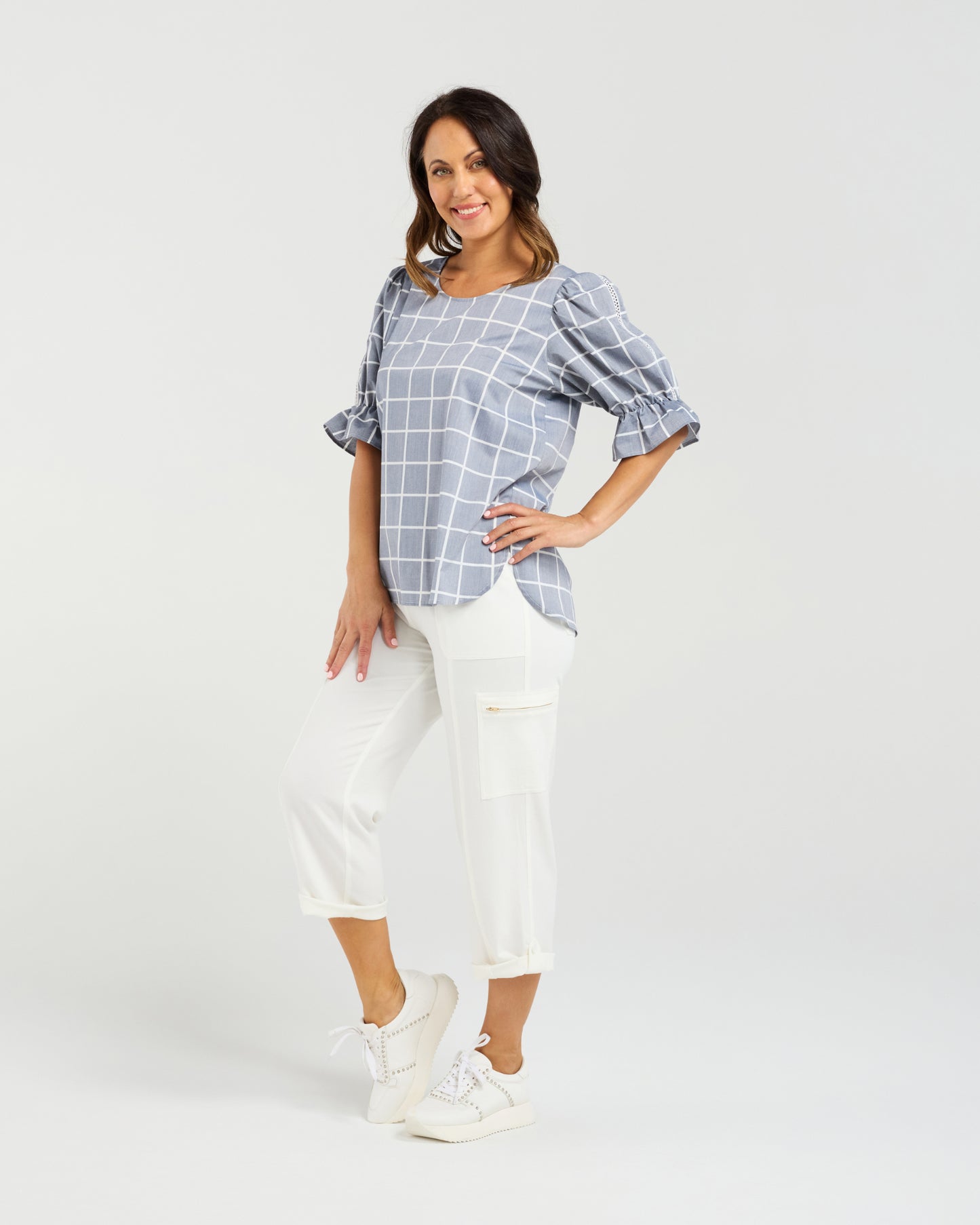 
                  
                    Sadie Top-Blue Grid
                  
                